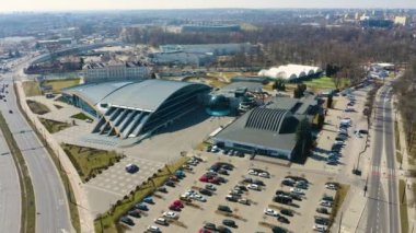 Aqua Lublin Water Park Basen Aerial View Poland. High quality 4k footage