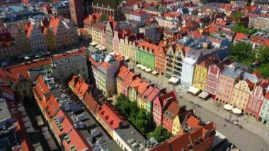 Market Square Wroclaw Town Hall Rynek Wroclaw Aerial View Poland. High quality 4k footage