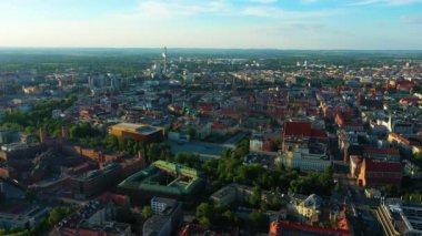 Beautiful Panorama Wroclaw Old Town Aerial View Poland. High quality 4k footage