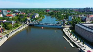 Wroclaw Grunwald Bridge Most Grunwaldzki Aerial View Poland. High quality 4k footage