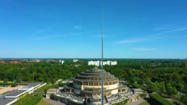 Spire And Hall Of The Century Wroclaw Aerial View Poland. High quality 4k footage