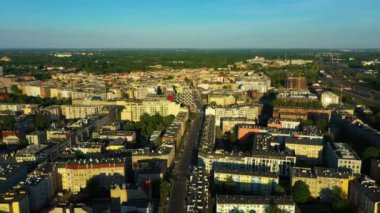 Sunset Beautiful Panorama Wroclaw Aerial View Poland. High quality 4k footage