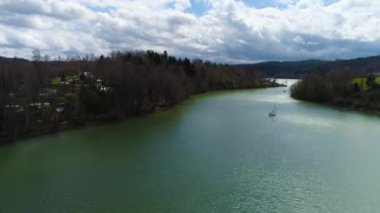 Yacht Solina Lake In Polanczyk Bieszczady Aerial Poland. High quality 4k footage