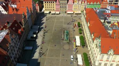 Market Square Wroclaw Town Hall Rynek Wroclaw Aerial View Poland. High quality 4k footage