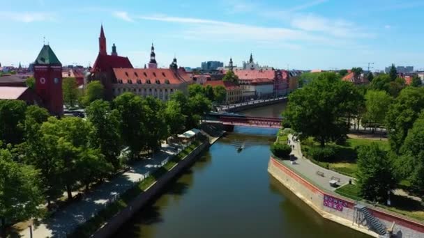 Wroclaw Sand Bridge Most Piaskowy Aerial View Poland High Quality — Video Stock