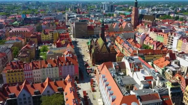 Market Square Wroclaw Town Hall Rynek Wroclaw Aerial View Poland — Stok video