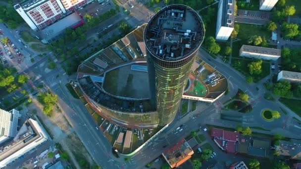 Sky Tower Skyscraper Wroclaw Poland Aerial View 고품질 — 비디오