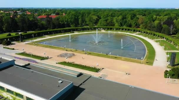 Wroclaw Multimedia Fountain Fontanna Aerial View Lengyelország Kiváló Minőségű Felvételek — Stock videók