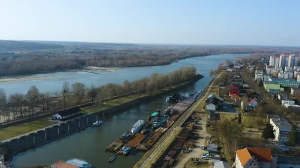 Marina Pulawy Vistula Wisla River Aerial View Poland High Quality — 비디오