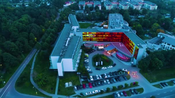 Evening Hotels Kolobrzeg Poland Aerial View High Quality Footage — Stockvideo