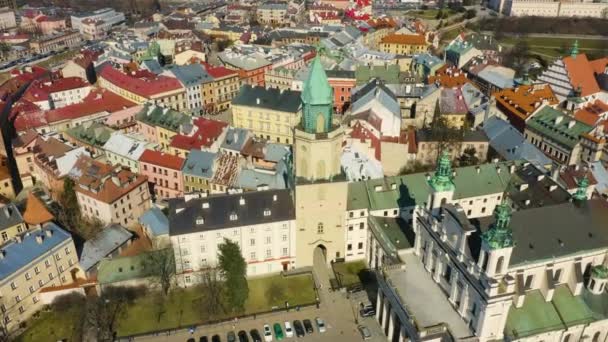 Trinitarian Tower Lublin Wieza Trynitarska Aerial View Poland High Quality — Stock video