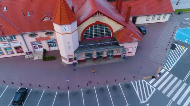Kolobrzeg Railway Station Aerial View Poland High Quality Footage — Stockvideo