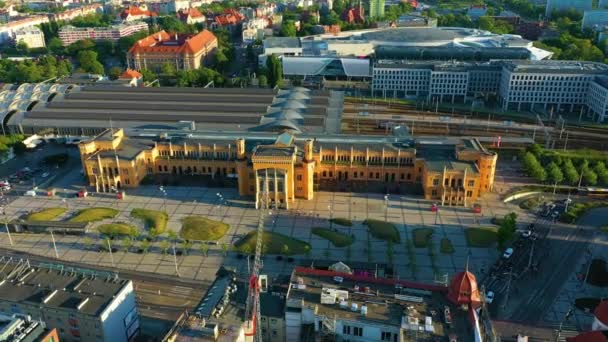 Dworzec Główny Dworzec Śląski Wrocławiu Widok Lotu Ptaka Wysokiej Jakości — Wideo stockowe