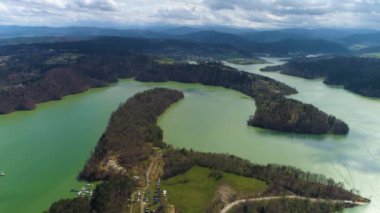 Solina Lake Beautiful Landscape Bieszczady Aerial View Poland. High quality 4k footage