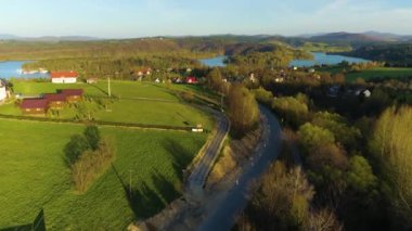 Lake And Mountains In Polanczyk Bieszczady Aerial Poland. High quality 4k footage