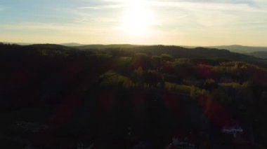 Sunset In Polanczyk Bieszczady Aerial Poland. High quality 4k footage