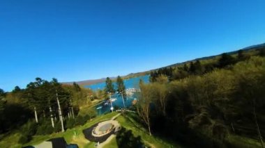 Beautiful Fpv View Of The Amphitheater In Polanczyk Bieszczady Aerial Poland. High quality 4k footage