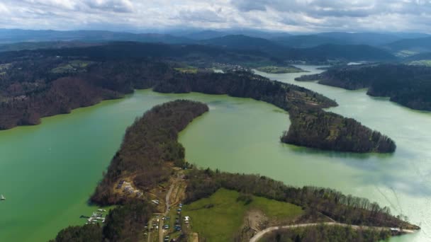 Solina Λίμνη Όμορφο Τοπίο Bieszczady Aerial View Πολωνία Υψηλής Ποιότητας — Αρχείο Βίντεο