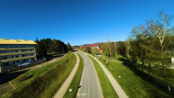 Beautiful Fpv View Polanczyk Bieszczady Aerial Poland High Quality Footage — Stockvideo