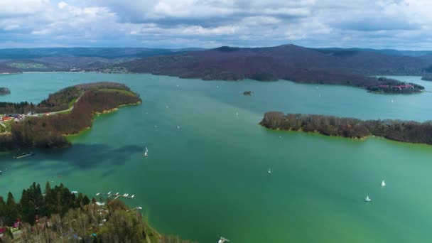 Polanczyk Bieszczady Den Solina Gölü Hava Görüntüsü Polonya Yüksek Kalite — Stok video