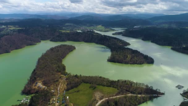 Solina Lake Beautiful Landscape Bieszczady Aerial View Poland High Quality — Stok video