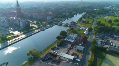 Elblag Coast Cathedral Bridge Wybrzeze Gdanskie Aerial View Poland. High quality 4k footage