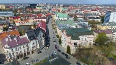 Eski Şehir Rzeszow Kilisesi Miasto Hava Manzarası Polonya 'ya bakıyor. Yüksek kalite 4k görüntü