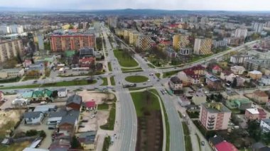 Large Crossroads Sandomierska Solidarnosci Kielce Aerial View Poland. High quality 4k footage