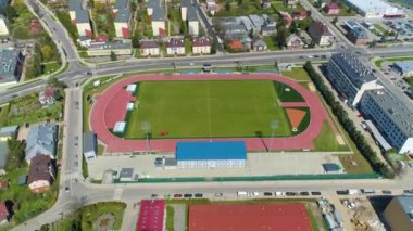 Ekoball Stal Sanok Club Stadium Aerial View Poland. High quality 4k footage