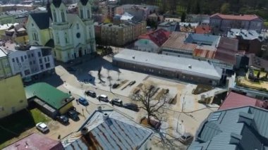 Church Square Of Saint Michael Sanok Aerial View Poland. High quality 4k footage