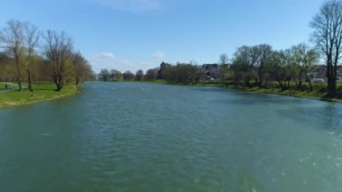 San Beautiful River Sanok Hava Manzarası Polonya. Yüksek kalite 4k görüntü