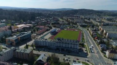 Ekoball Stal Sanok Club Stadium Aerial View Poland. High quality 4k footage