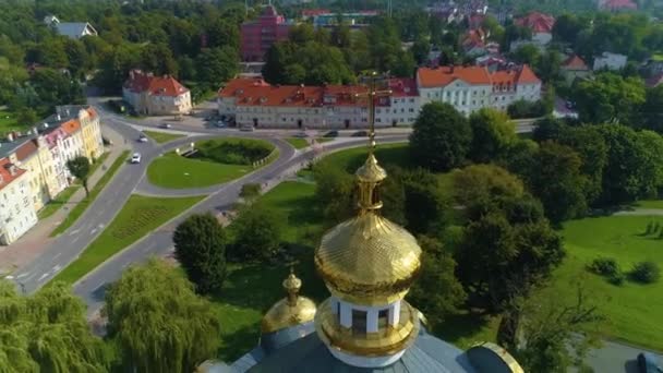 Chiesa Greco Cattolica Elblag Cerkiew Veduta Aerea Polonia Filmati Alta — Video Stock