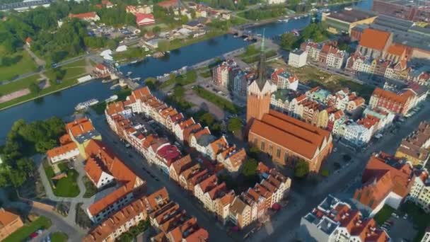 Elblag Coast Katedrali Köprüsü Wybrzeze Gdanskie Hava Görüntüsü Polonya Yüksek — Stok video