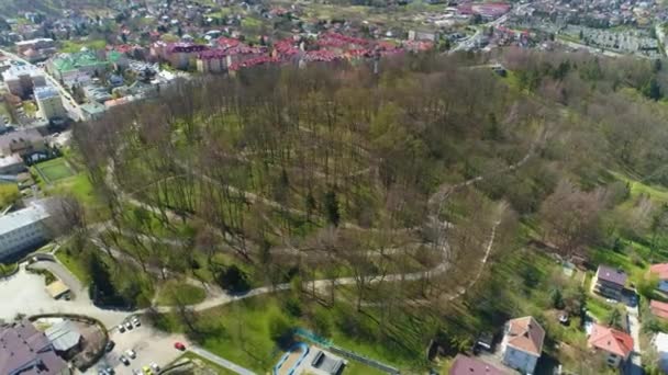 Park Mountain Sanok Gora Aussichtspunkt Luftaufnahme Polen Hochwertiges Filmmaterial — Stockvideo