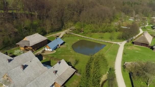 Skansen Museum Galician Market Sanok Aerial View Poland High Quality — Stock video