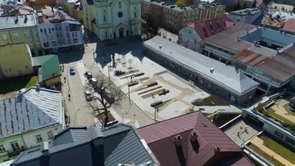 Church Square Saint Michael Sanok Aerial View Poland High Quality — Stockvideo