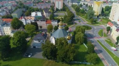 Greek Catholic Church Elblag Cerkiew Aerial View Poland. High quality 4k footage