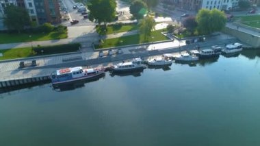 Elblag Coast Motor Boats Wybrzeze Gdanskie Aerial View Poland. High quality 4k footage