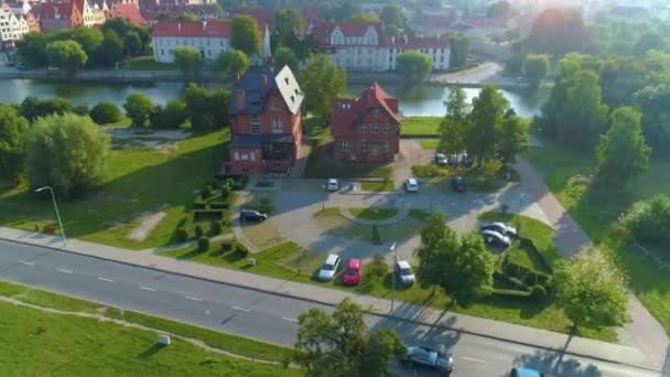 Youth Cultural Center River Elblag Dom Kultury Aerial View Poland — Stockvideo