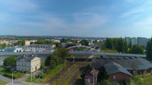 Station Elblag Dworzec Kolejowy Aerial View Polen Hoge Kwaliteit Beeldmateriaal — Stockvideo