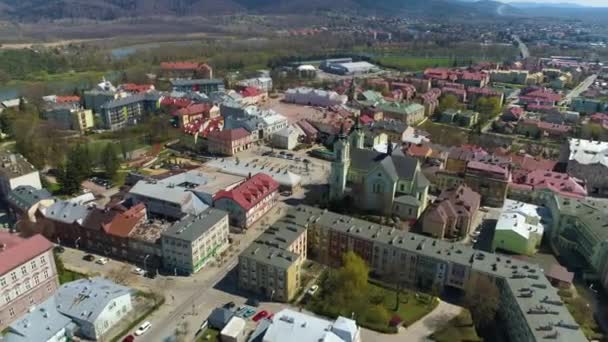 Panorama Church Town Hall Hill Sanok Ratusz Aerial View Poland — Stock video