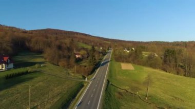Beautiful Serpentine Mountains Sanok Bieszczady Aerial View Poland. High quality 4k footage