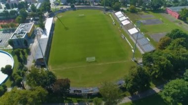 Olimpia Belediye Stadyumu Elblag Stadyumu Miejski Havacılık Görünümü Polonya. Yüksek kalite 4k görüntü