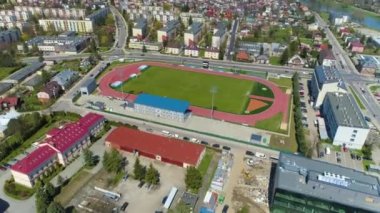 Ekoball Stal Sanok Club Stadyumu Hava Görüntüsü Polonya. Yüksek kalite 4k görüntü