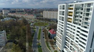 Panorama Rondo Jan Pawel Rzeszow Aerial View Poland. High quality 4k footage