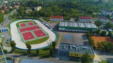 Elblag Sports Club Stadium Aerial View Poland. High quality 4k footage