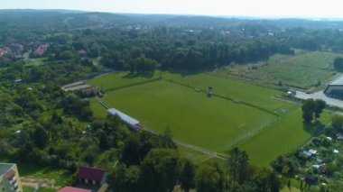 Football Field Elblag Boisko Aerial View Poland. High quality 4k footage