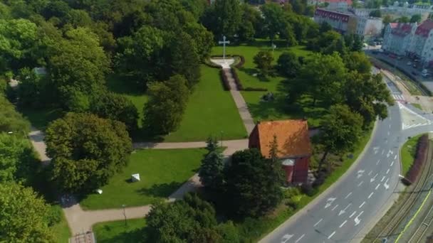 Krzyż Papieski Elbląg Krzyż Papieski Aerial View Poland Wysokiej Jakości — Wideo stockowe