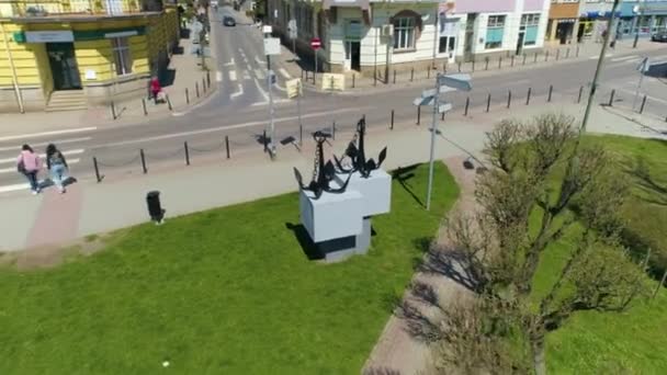 Monument Anchors Sanok Kotwice Aerial View Poland High Quality Footage — Stock video